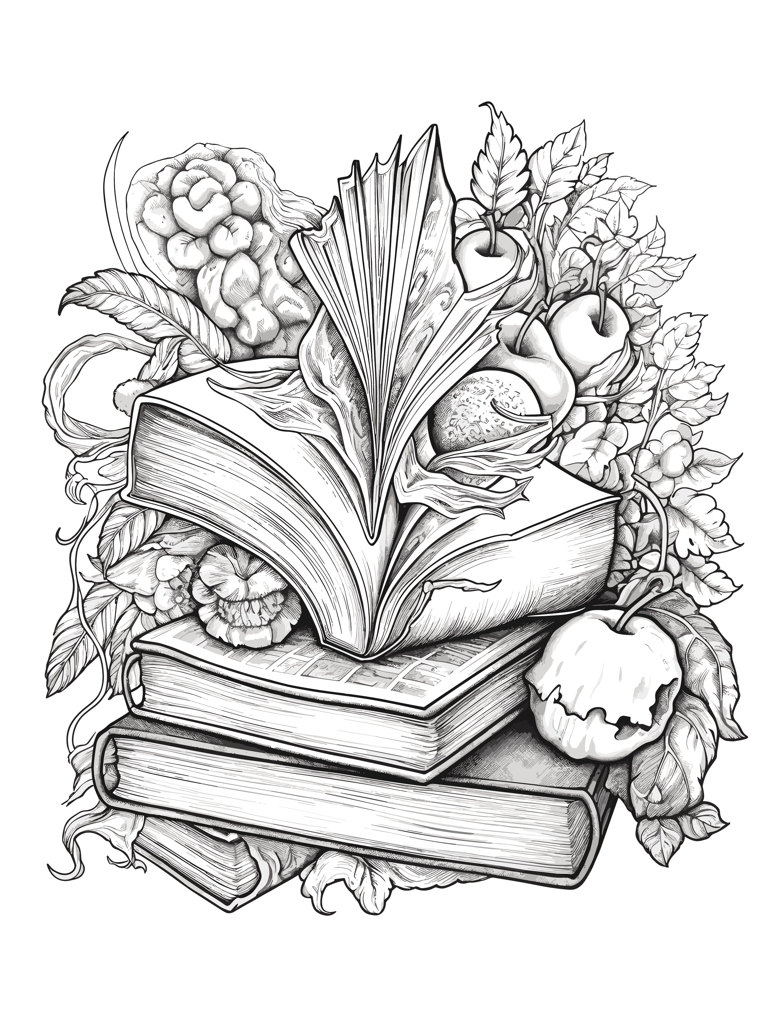 Wooden Desk an Open Book Coloring Book