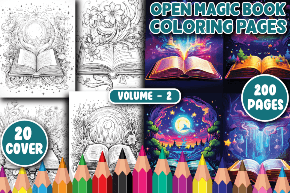 200 Open Magic Book Coloring Pages V - 2 - digibookface