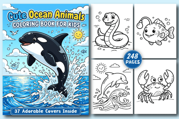 Cute Ocean Animals KIDS Coloring Book graphique