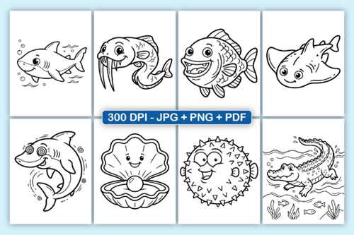 Cute Ocean Animals KIDS Coloring Book graphique
