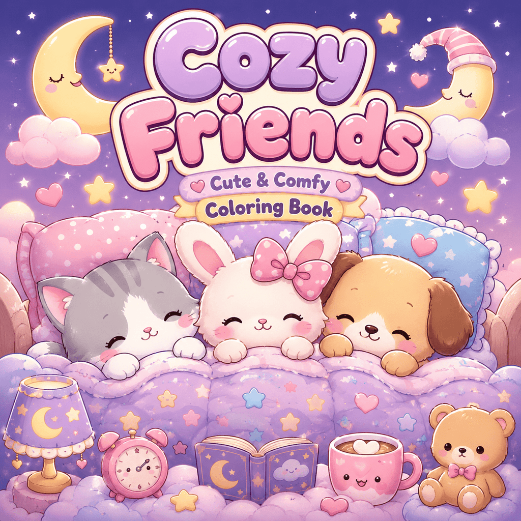Digital product Cozy Friends Cute & Comfy Coloring Pages - digibookface