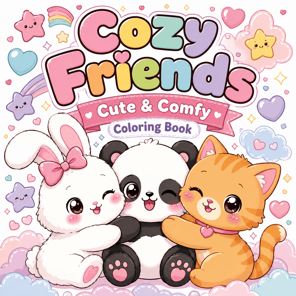 Digital product Cozy Friends Cute & Comfy Coloring Pages - digibookface