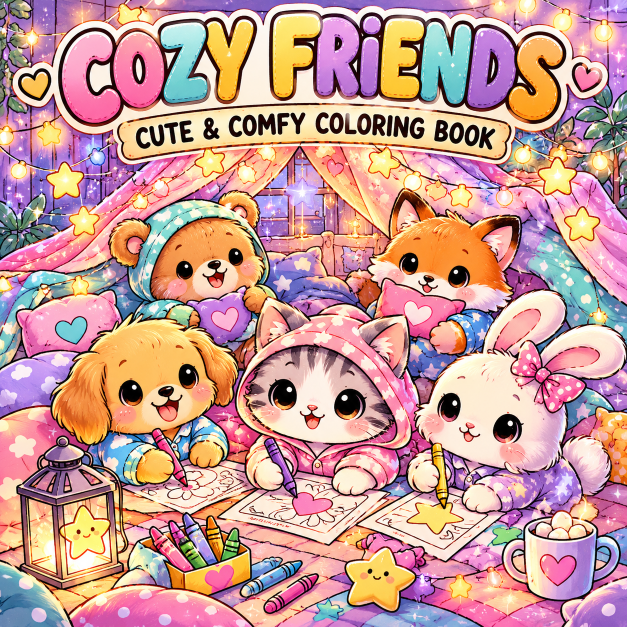 Digital product Cozy Friends Cute & Comfy Coloring Pages - digibookface