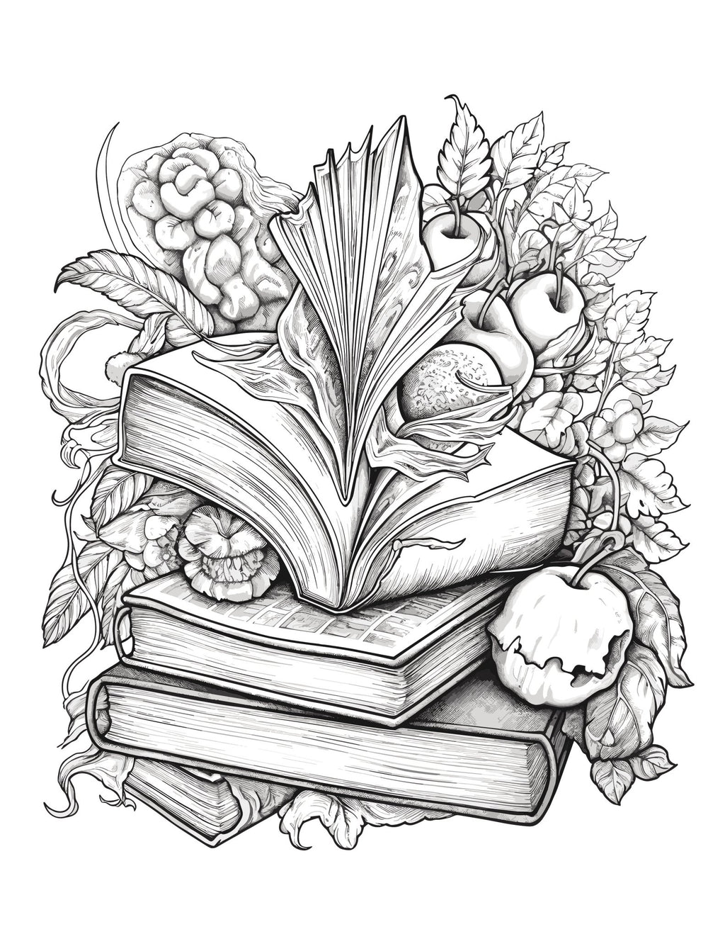 Wooden Desk an Open Book Coloring Book - digibookface